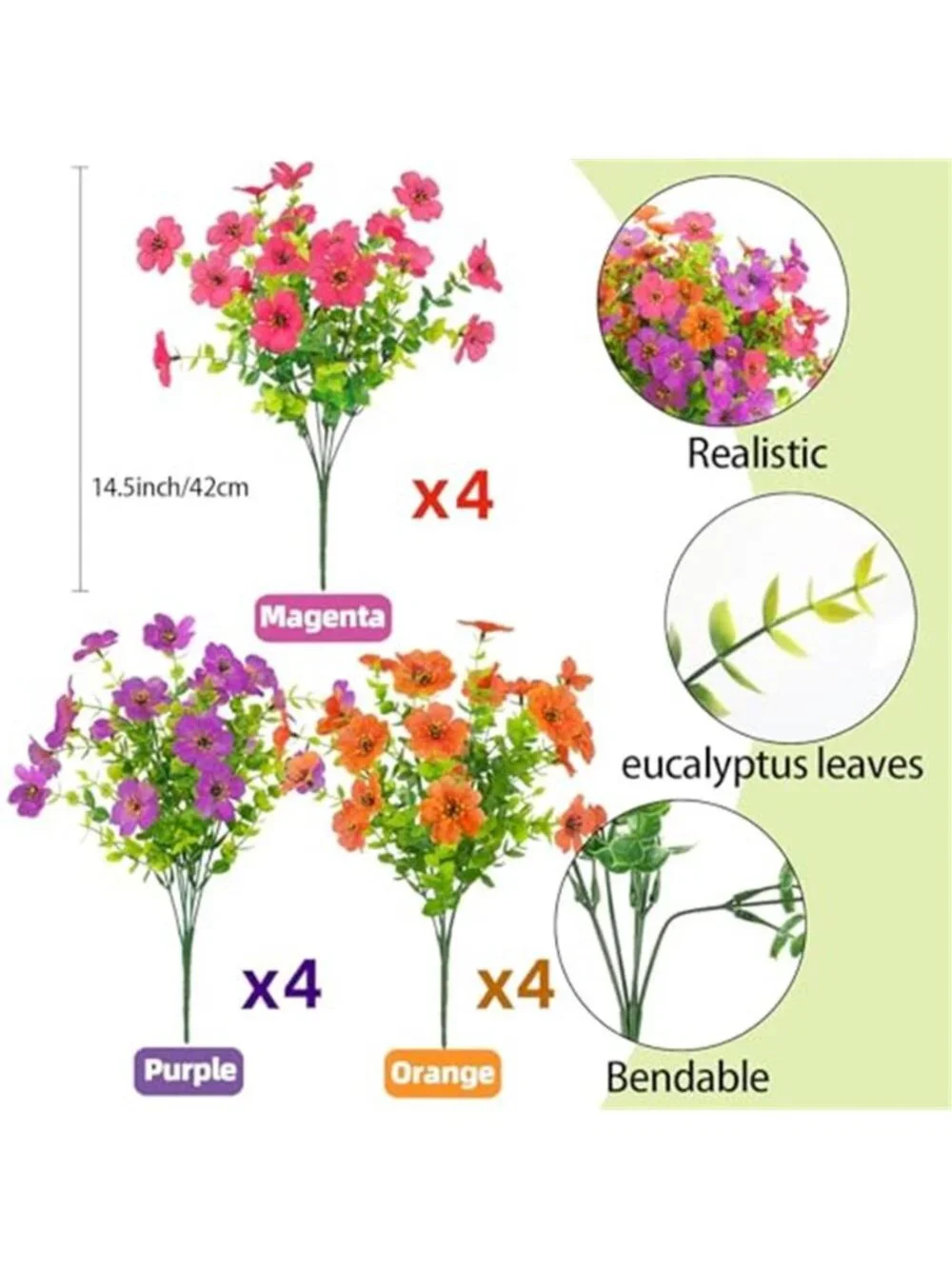 12 Bunch Artificial Flowers Outdoor UV Resistant Faux Silk Plants Garden Decor